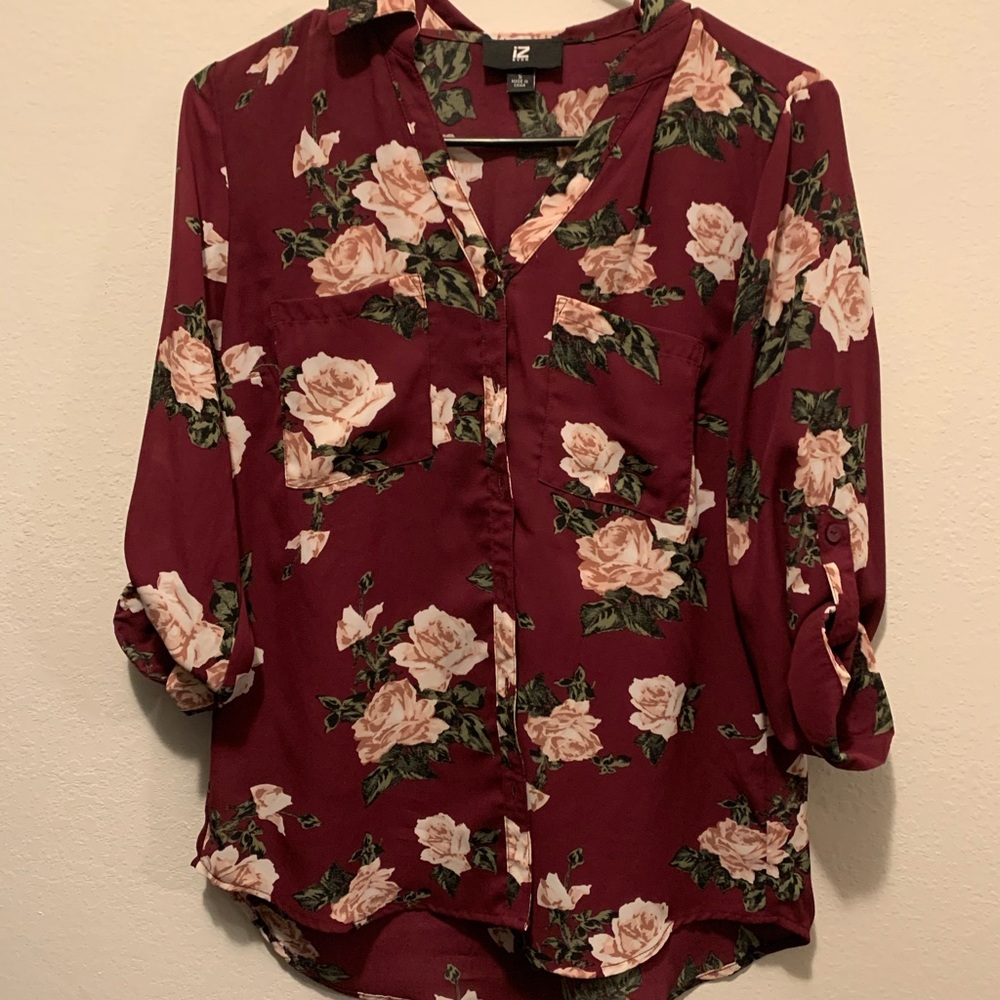 Maroon floral blouse